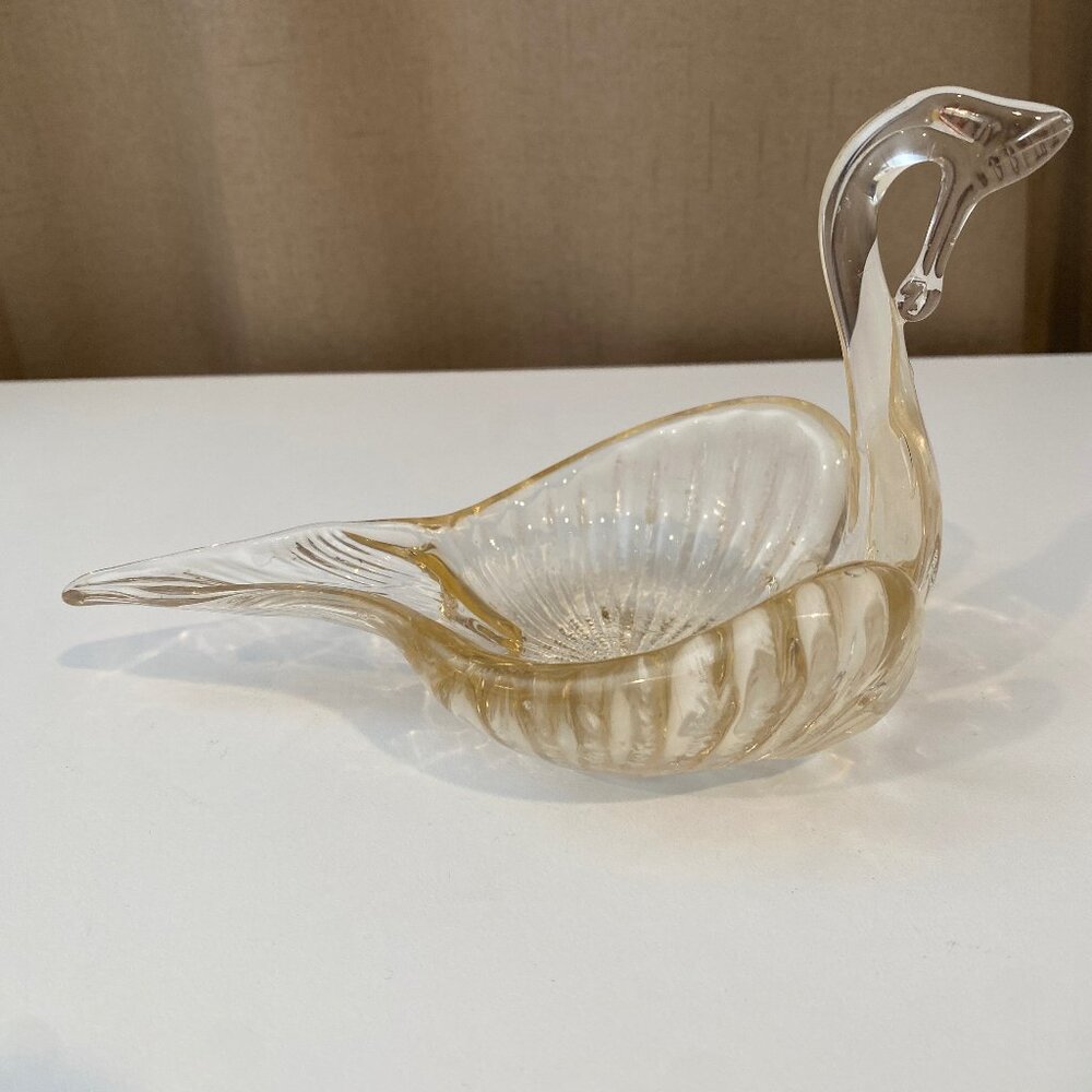 Vintage Hand-Blown Glass Swan‎ Dish Murano Style MCM Trinket or Candy Bowl